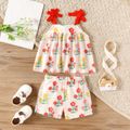 2pcs Toddler Girl Floral Print Bowknot Design Camisole and Elasticized Shorts Set Creamcolored image 1