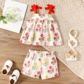 2pcs Toddler Girl Floral Print Bowknot Design Camisole and Elasticized Shorts Set Creamcolored image 2
