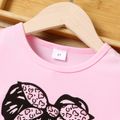 2Pcs Toddler Girl Trendy Leopard & Figure Print Short-sleeve Tee and Ripped Belted Denim Shorts Set Pink image 3