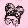 2Pcs Toddler Girl Trendy Leopard & Figure Print Short-sleeve Tee and Ripped Belted Denim Shorts Set Pink image 4