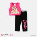 Barbie Kleinkind / Kind Mädchen 2pcs Charakter Druck Baumwolle Ärmelloses T-Shirt und Leggings Set roseo image 1
