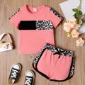 2 Stück Kleinkinder Mädchen Stoffnähte Lässig Leopardenmuster T-Shirt-Sets rosa image 1