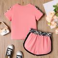 2 Stück Kleinkinder Mädchen Stoffnähte Lässig Leopardenmuster T-Shirt-Sets rosa image 2