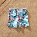 Family Matching Solid & Floral Print Knot Front Deep V Neck Ruffled One-piece Swimsuit or Swim Trunks Shorts Blue image 5