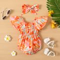 2pcs Baby Girl Bow Front Allover Print Short-sleeve Romper & Headband Set Colorful image 2