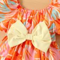 2pcs Baby Girl Bow Front Allover Print Short-sleeve Romper & Headband Set Colorful image 3
