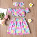 3Pcs Toddler Girl Headband & Colorful Butterfly Print Off-Shoulder Top and Skirt Set Colorful image 1