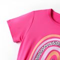 Kid Girl Rainbow & Letter Print Short-sleeve Tee Hot Pink image 5