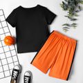 2pcs Kid Boy Basketball Print Sports Tee and Colorblock Shorts Set Orange color image 5