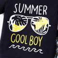 2pcs Toddler Boy Letter Print Short-sleeve Tee and Leaf Print Shorts Set Tibetan blue image 4