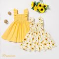 Toddler Girl Ruffled Smocked Floral Print/ Yellow Flutter-sleeve Dress Yellow image 2