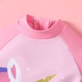 Baby Girl Unicorn Print Colorful Ruffle Trim Short-sleeve One-piece Swimsuit Pink image 3