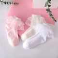 3 Pairs Baby / Toddler / Kid Solid Lace Trim Socks Pink image 1