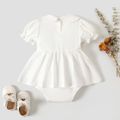Baby Girl Embroidered Detail Peter Pan Collar Puff-sleeve Romper White image 2