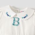 Baby Girl Embroidered Detail Peter Pan Collar Puff-sleeve Romper White image 3