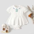 Baby Girl Embroidered Detail Peter Pan Collar Puff-sleeve Romper White image 1