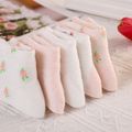 5 Pairs Baby Floral Print & Solid Socks Set Multi-color image 2
