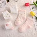 5 Pairs Baby Floral Print & Solid Socks Set Multi-color image 4