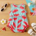 Naia™ Baby Girl Pom Poms Detail Allover Watermelon Print Tank Romper Red image 2