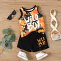 2pcs Baby Boy Letter Print Naia™ Tank Top and Cotton Shorts Set Orange image 1