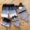 Family Matching Pinstriped One-piece Swimsuit and Colorblock Swim Trunks Shorts Blue grey image 2