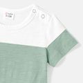 Family Matching Solid Cotton Button Front Drawstring Tank Dresses and Short-sleeve Colorblock T-shirts Sets GrayGreen image 3