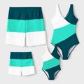 Family Matching Colorblock One-piece Swimsuit or Swim Trunks Shorts Peacockbluewhite image 1