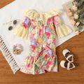 Naia™ Baby Girl Floral Print Ruffled Off Shoulder Flare-sleeve Bell Bottom Jumpsuit Colorful image 1