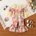 Naia™ Baby Girl Floral Print Ruffled Off Shoulder Flare-sleeve Bell Bottom Jumpsuit Colorful image 2
