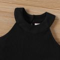 2pcs Toddler Girl Cotton Ribbed Halter Tee and Belted Pants Set BrownishBlack image 3