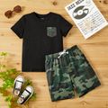 Naia 2pcs Toddler/Kid Boy Pocket Design Short-sleeve Tee and Camouflage Print Shorts Set Black image 2