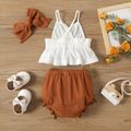 3pcs Baby Girl Solid Cami Top and Shorts & Headband Set Brown image 2