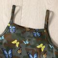 2Pcs Toddler Girl Naia Camouflage Butterfly Print Camisole and Belted Skirt Set Army green image 3