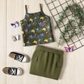 2Pcs Toddler Girl Naia Camouflage Butterfly Print Camisole and Belted Skirt Set Army green image 2
