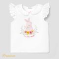 Easter Baby Girl Cotton Flutter-sleeve Mesh Peter Pan Collar Rabbit & Letter Print Tee OffWhite image 2
