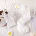 Toddler / Kid Bow Decor Lettuce Trim Long Stockings White image 3