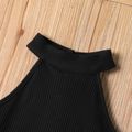 2pcs Toddler Girl Solid Ribbed Cotton Halter Tank Top and Rolled Hem Shorts Set Black image 3