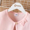 Eco-friendly RPET Fabric Toddler/Kid Girl Solid Color Bowknot Design Waffle Cardigan Pink image 3