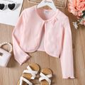 Eco-friendly RPET Fabric Toddler/Kid Girl Solid Color Bowknot Design Waffle Cardigan Pink image 1