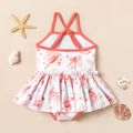 Baby Girl Allover Ocean Animals Print Spaghetti Strap One-piece Swimsuit PinkyWhite image 2