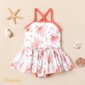 Baby Girl Allover Ocean Animals Print Spaghetti Strap One-piece Swimsuit PinkyWhite image 1