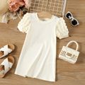Toddler Girl Puff Sleeve Solid Ribbed Dress Apricot image 1