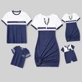 Family Matching Colorblock Lace-up V Neck Short-sleeve Twisk Knot Bodycon Dresses and T-shirts Sets royalblue image 1
