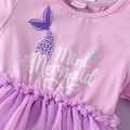 Toddler Girl Letter Print Mesh Splice Short-sleeve Dress Purple image 4