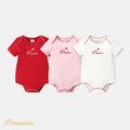 Baby Girl Heart & Letter Embroidered Contrast Scallop Edge Short-sleeve Ribbed Romper White image 2