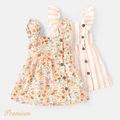 Baby Girl 100% Cotton Solid or Striped/Floral-print Flutter-sleeve Button Front Dress Colorful image 2