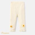 Baby Girl Knit Flower Detail Solid Cotton Ribbed Leggings Creamcolored image 1