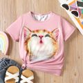 Kid Girl Cute Cat Print Short-sleeve Top Pink image 1
