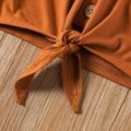 2-piece Toddler Girl Button Design Tie Knot Camisole Tank and Butterfly Print Flared Pants Set Brown image 4
