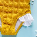 Baby Girl Contrast Ruffle Trim Spliced Textured One-piece Swimsuit Yellow image 4